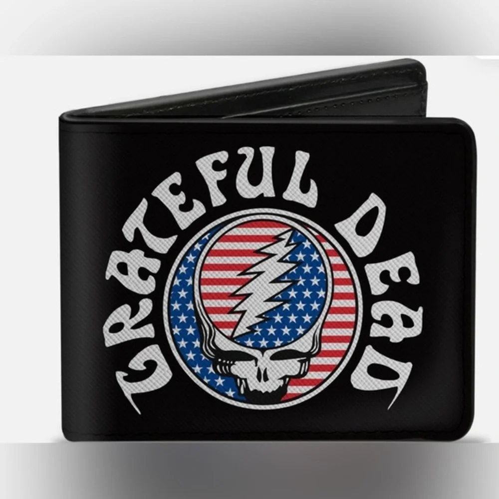 GRATEFUL DEAD Steal Your Face Vegan Leather Mens BiFold black Wallet & case new‎